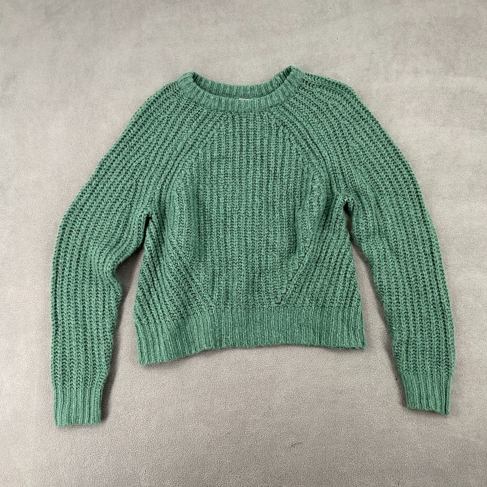 A New Day Sweater Womens Medium Green Acrylic Tight Knit Ribbed Crew Neck Winter
